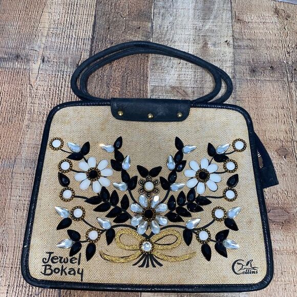ENID COLLINS OF TEXAS FLOWER BASKET PURSE HANDBAG JEWEL BOKAY BLACK BAG Vintage - Picture 13 of 13